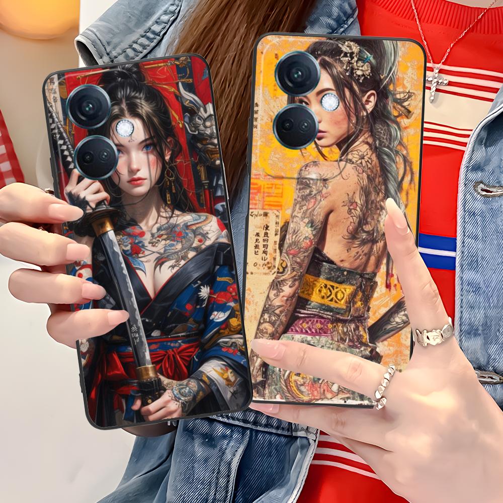 Retro Tattoo Girl Mobile Phone Case for OPPO Reno 14 13 12 11 10 9 8 7 6 5 F T Pro 5G Colorful Printing Cover Cellphones Luxury