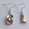Fashion Vintage Silvery Cowboy Hat Earrings Cowgirl Boot Pendant Dangle Earrings for Women Couples Party Jewelry
