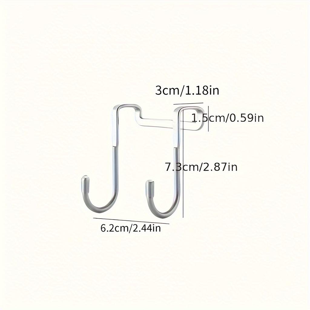 Stainless Steel S-Shaped Double Hook 1pc - Punch-Free Wall Mount Cabinet Door Hanger - Easy Install Traceless Hanging Clothes Hook for Kitchen