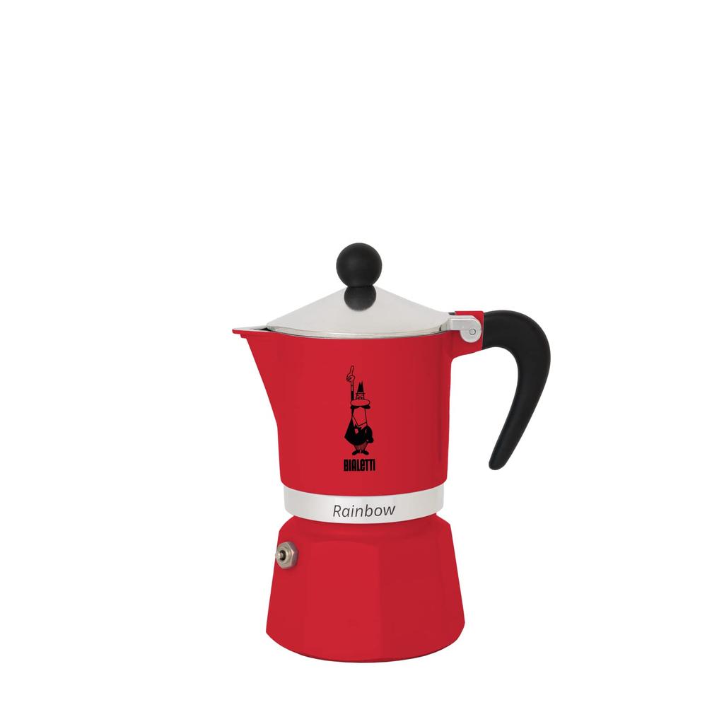BIALETTI Stovetop Espresso Maker, Red, 13x9x17cm, Rainbow, 3-Cup Capacity