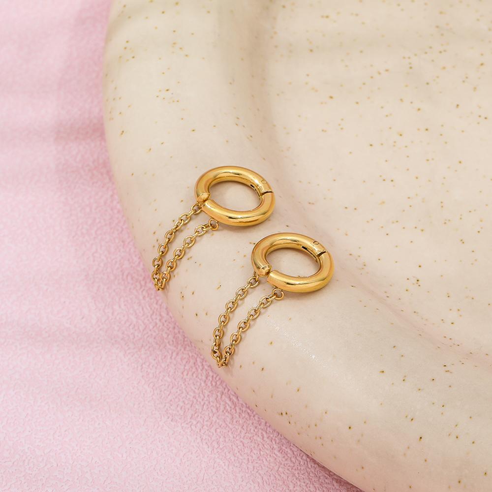 New Trendy Earring  PVD 18K Gold Plated Chain Tassel Huggie Earrings Stainless Steel Earrings