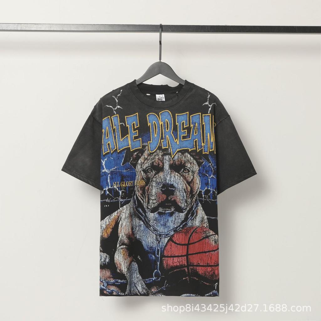 2025 Amerikanische trendige Marke Vall gewaschen alt bedrucktes kurzärmeliges Hip-Hop lockeres Streetwear-T-Shirt für Männer und Frauen