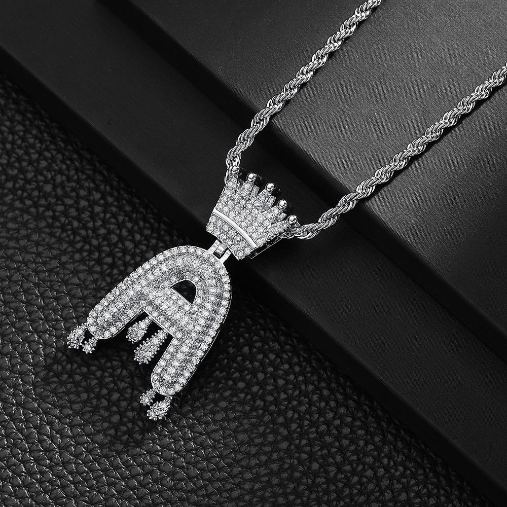 Хип-хоп Корона Буква Подвеска Медь Инкрустированная Циркон Ожерелье Персонализированное Нишевый Дизайн Мужская И Женская Подвеска Ожерелье