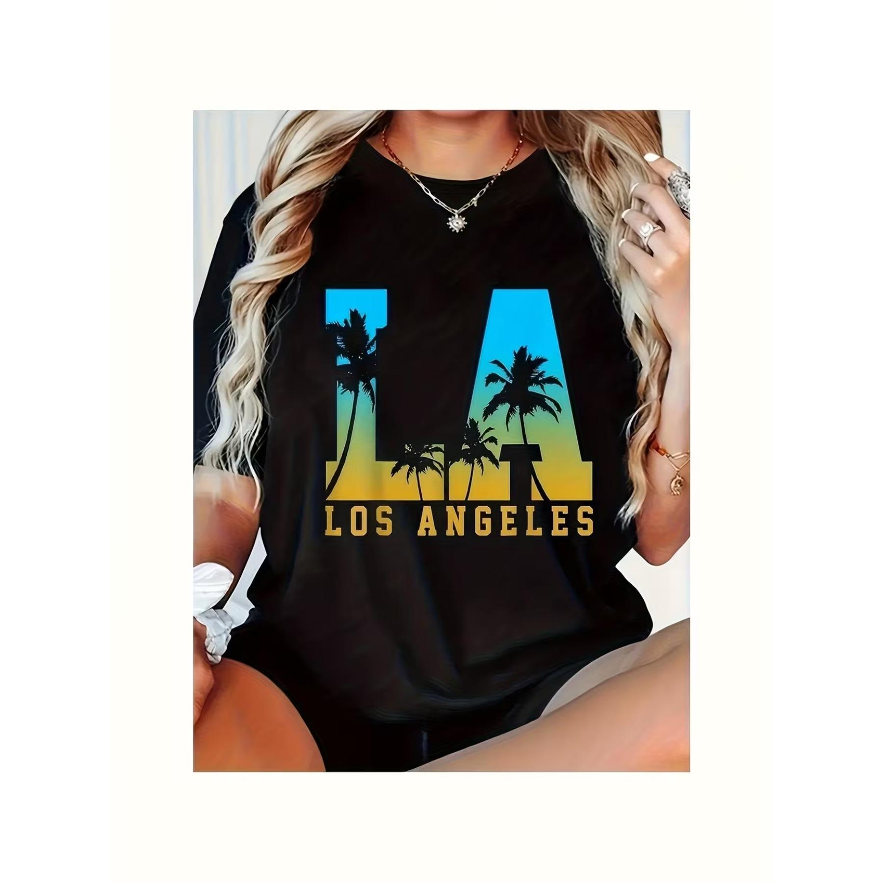 

Женская графическая футболка Los Angeles LA California - Приталенная, с коротким рукавом, с круглым вырезом, повседневный топ S чёрный