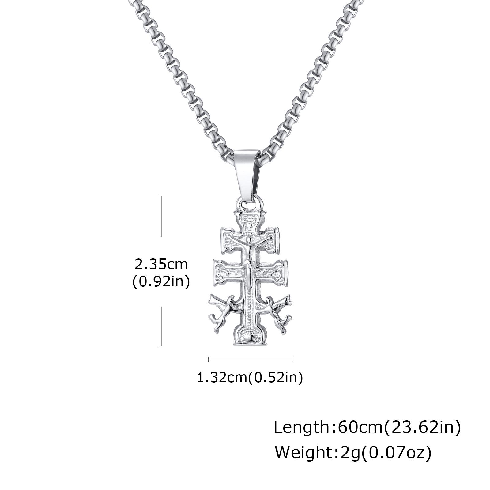 Orthodox Russian Cross Necklace for Men,Silver Color Stainless Steel Cross Pendant Necklace,Faith Prayer Jewelry 60cm