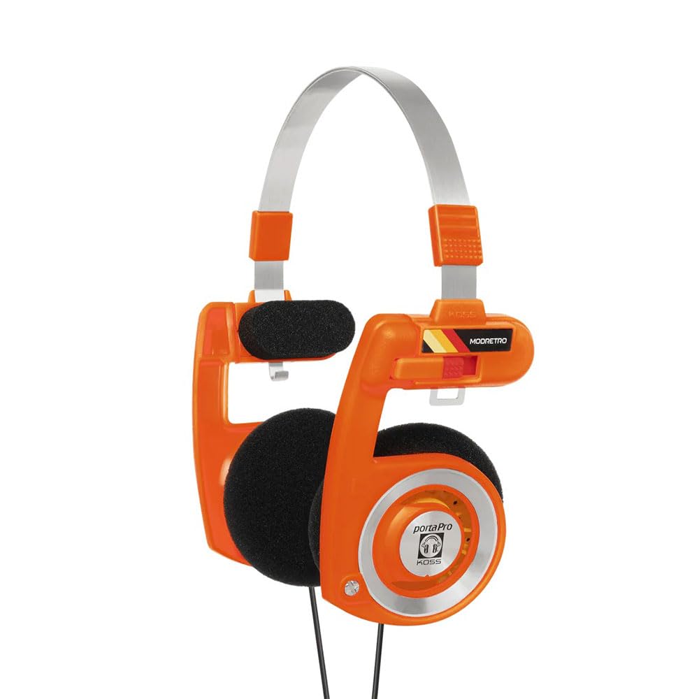 ModRetro Koss Porta Collaboration Orange and comfortable portable audio headphones with Pro™ Headphones, – Foldable, lightweight, high-quality sound.
