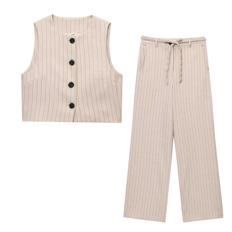 Kaslead New Women Clothes Western Style Fashion Stripe Short Vest Striped Pants 4387158 4387058