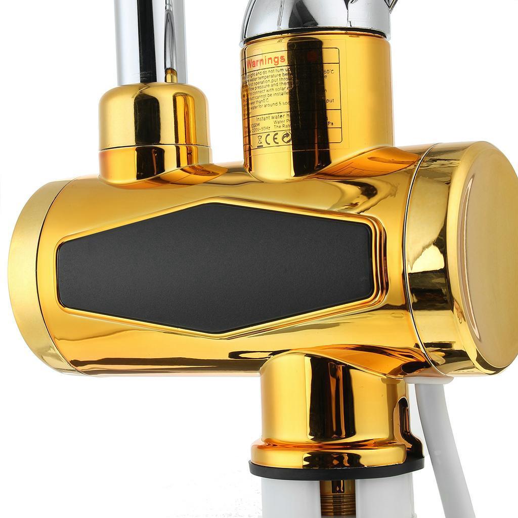 3KW 220V Tankless Electric Water Heater Led Digital Display Bathroom Kitchen Heater Faucet Gold Electric Water Faucet Heater