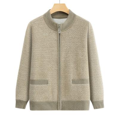 Knitted Sweater Old Lady Clothes Women's Loose Casual Round Neck Jacket for The Elderly
