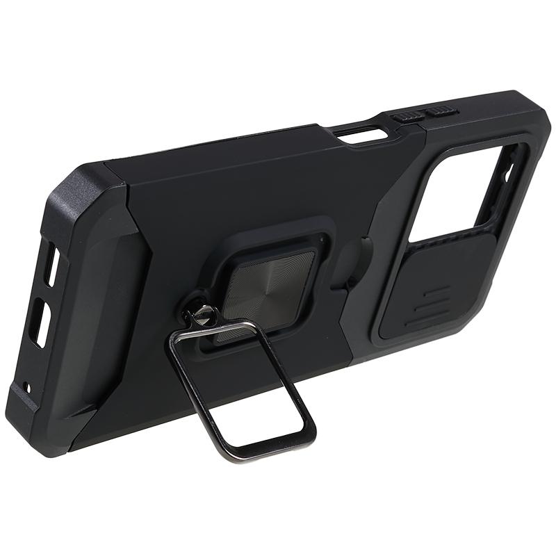 For Xiaomi Redmi Note 12 4G PC+TPU Kickstand Case Slide Lens Protection Phone Cover with Card Holder