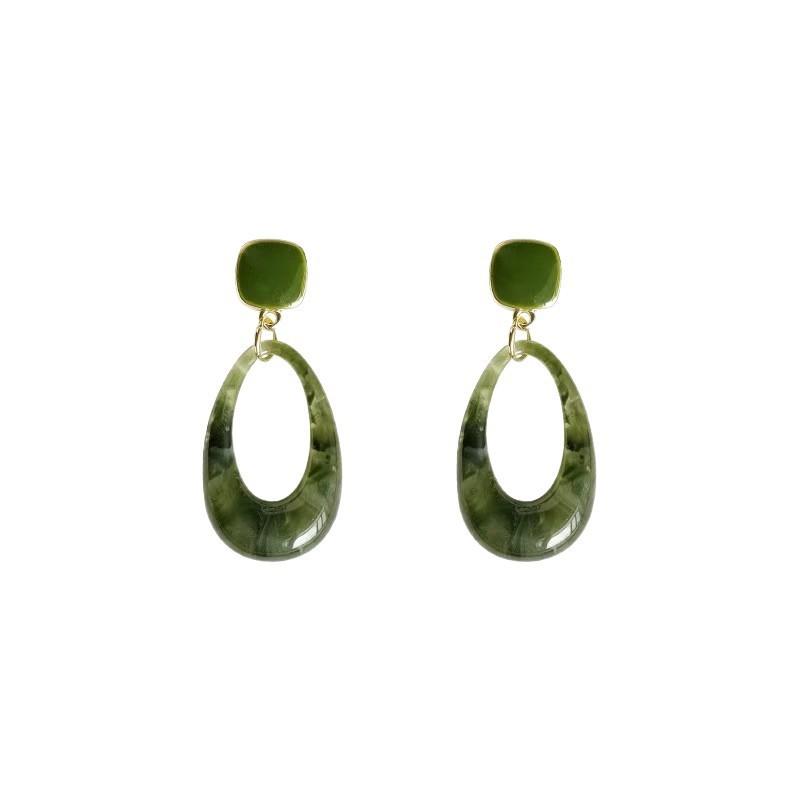 Design Sense Matcha Green Earrings Hong Kong Style Retro Court Style Temperament Stud Earrings Light Luxury High Sense Geometric Oval Earrings