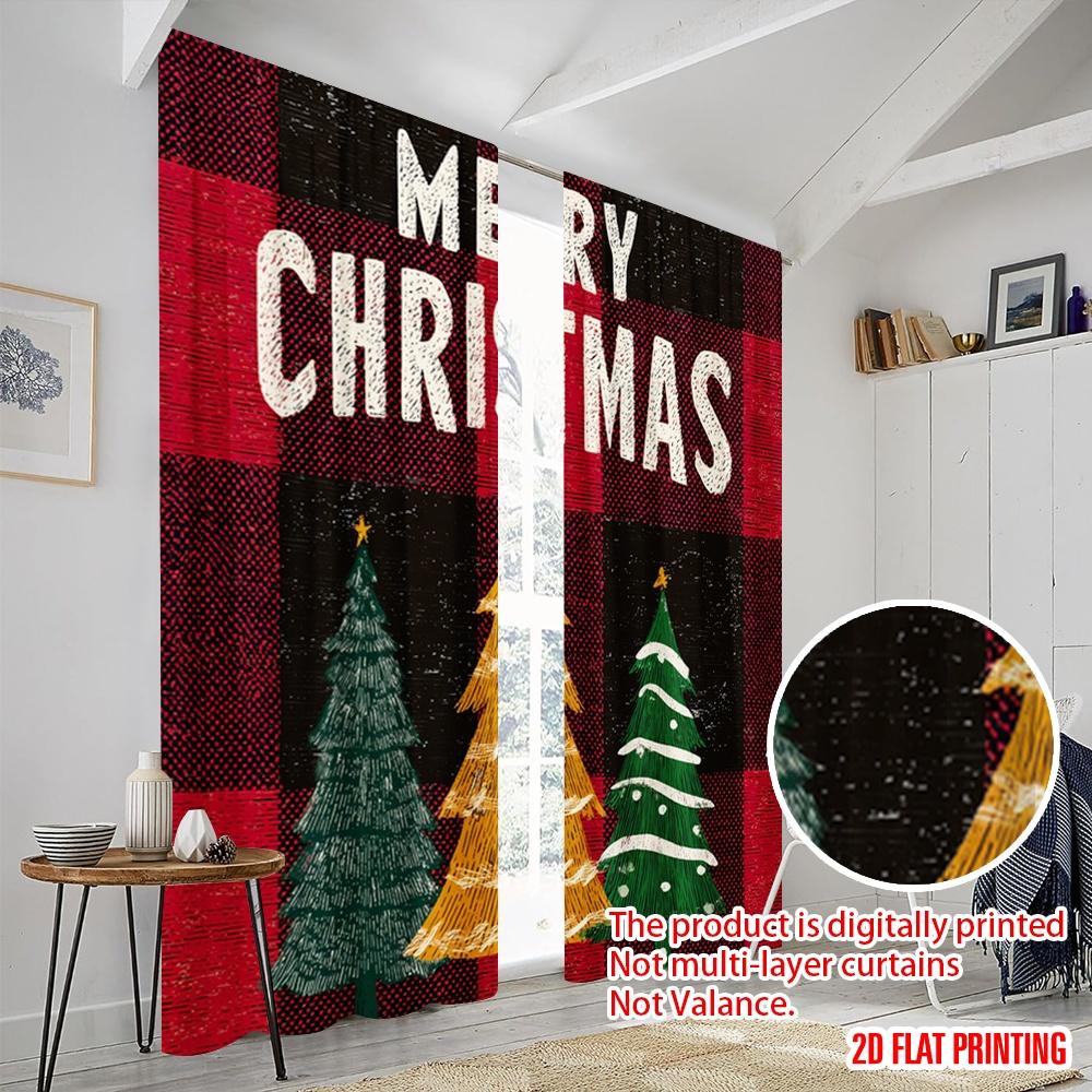 2pcs,2D Plane Printing Minimalist Curtains Winter Christmas Tree1 Versatile Polyester Fabric (without Rod) Decorations Inside