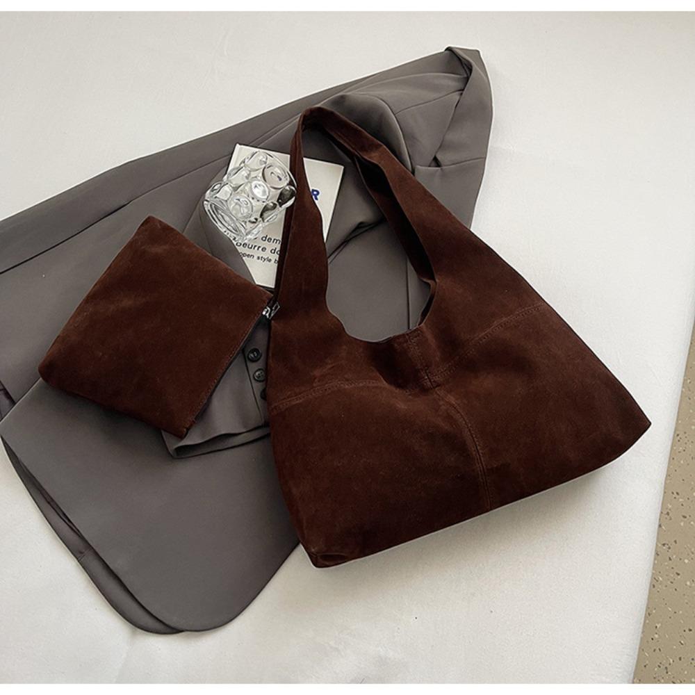 

Handbag Suede Shoulder Bag Large Capacity Ladies Tote Bag Simple Hobo Bag Shopping кофейный