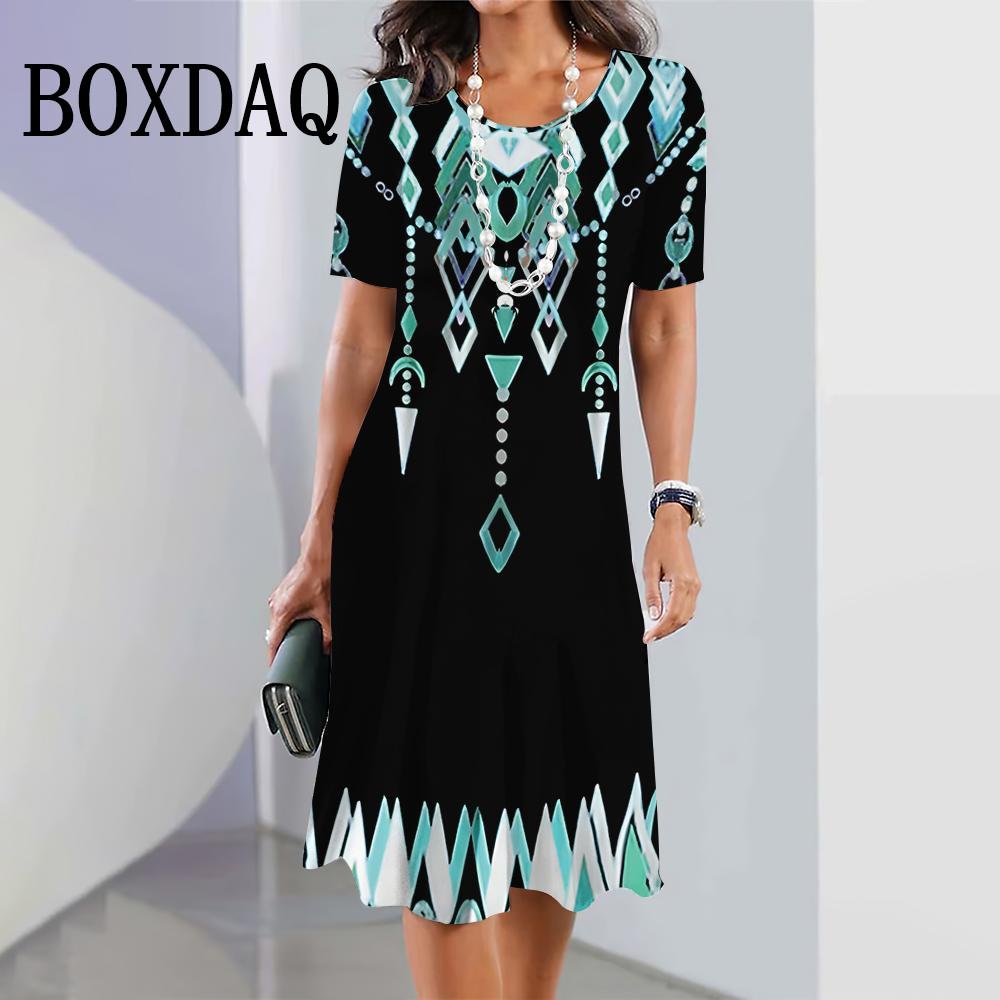 Plus Size Women Dresses Summer Fashion Gradient Printed Dress Casual Street Short Sleeve O-Neck Loose A-Line Dress Big Sizes