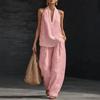 2026 new European and American style sleeveless loose shoulder suit women's summer casual wide-leg pants two-piece fashion trendy