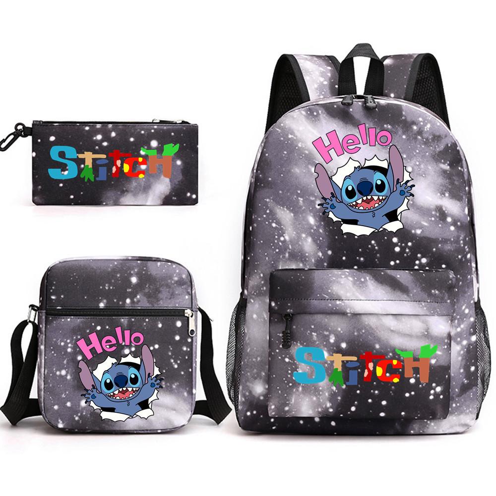 Interstellar Baby Stitch Three-Piece School Bag Cartoon Peripheral Printed Polyester Backpack Student School Bag Leisure Bag