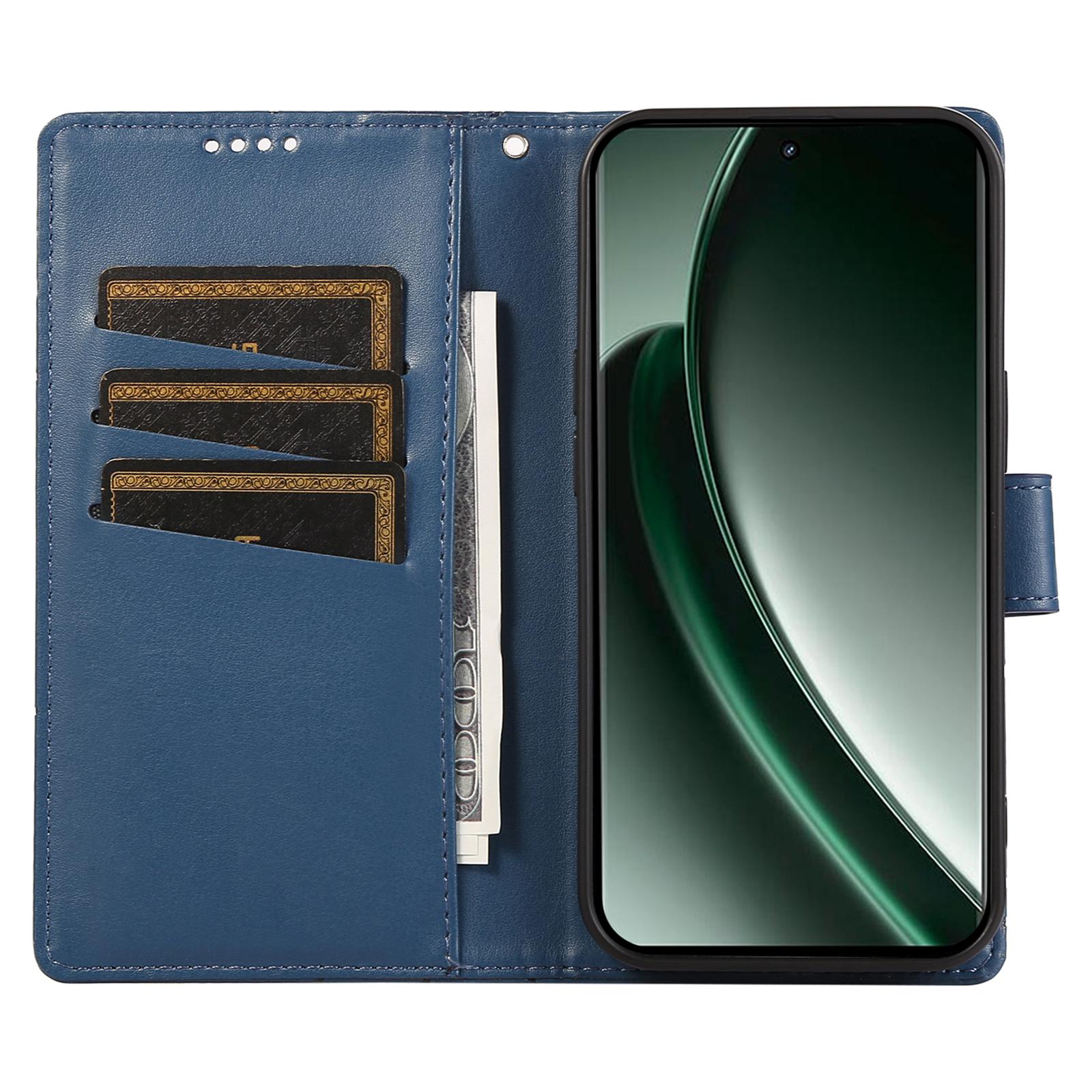 

For Realme V60 Pro 5G/C75 4G Phone Case Line Imprint Leather Wallet Cover Blue