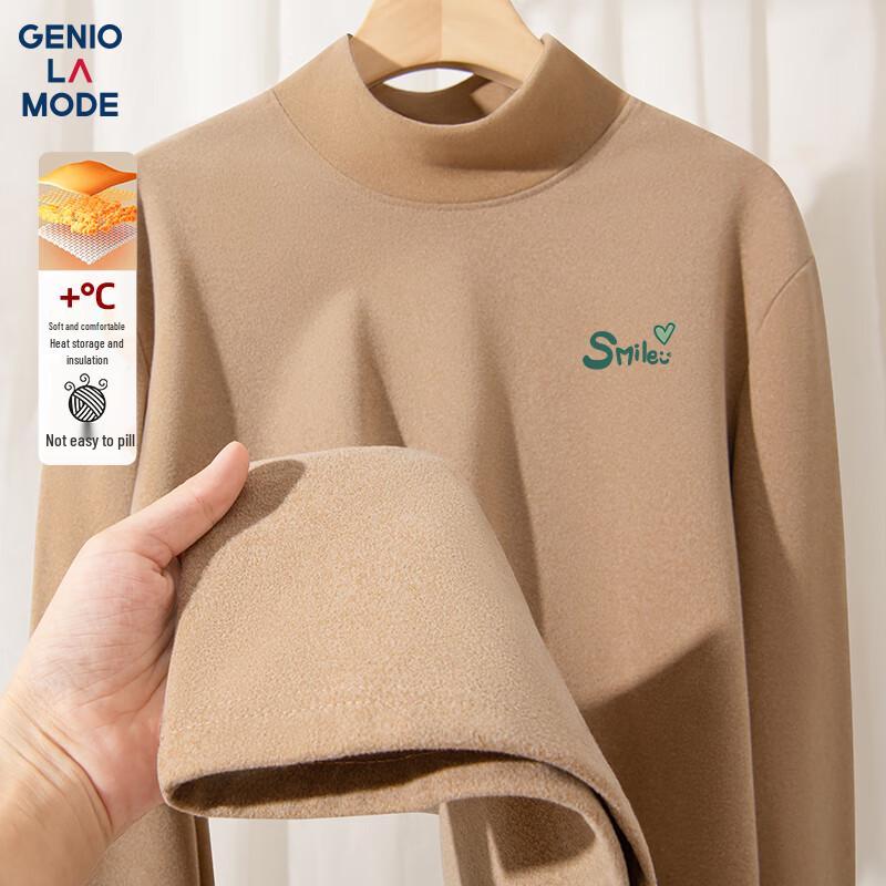 GENIOLAMODE Men s Half-High Collar Double-Sided Fleece Thermal Long-Sleeve T-Shirt M