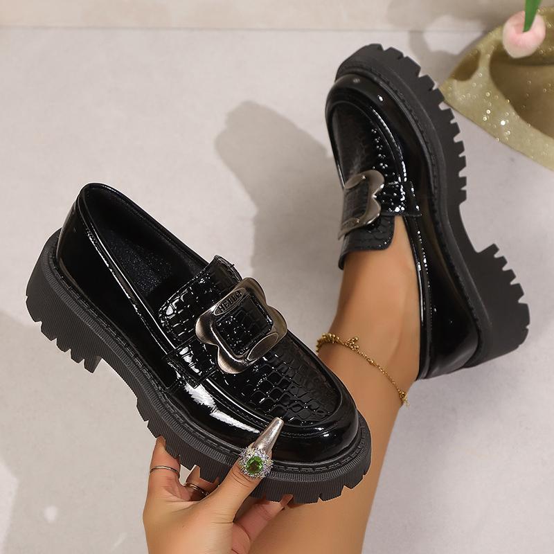 Plus Size Platform Loafers Shoes for Women 2025 Fashion Metal Buckle Pu Leather Shoes Woman Spring Autumn Slip On Flats Female