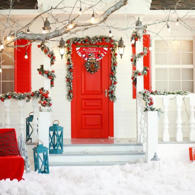 Christmas Fan Flag Door Decoration Polyester Materials Holiday Party Supplies Easy To Hanging Banners Accessory