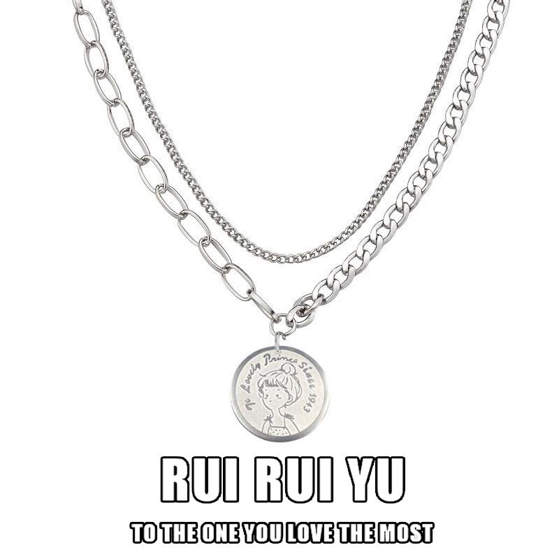 

RUI RUI YU Prince двойное ожерелье для мужчин и женщин подвеска в стиле хип-хоп Ins простая цепочка из титановой стали Tide аксессуары цепочка для свитера None