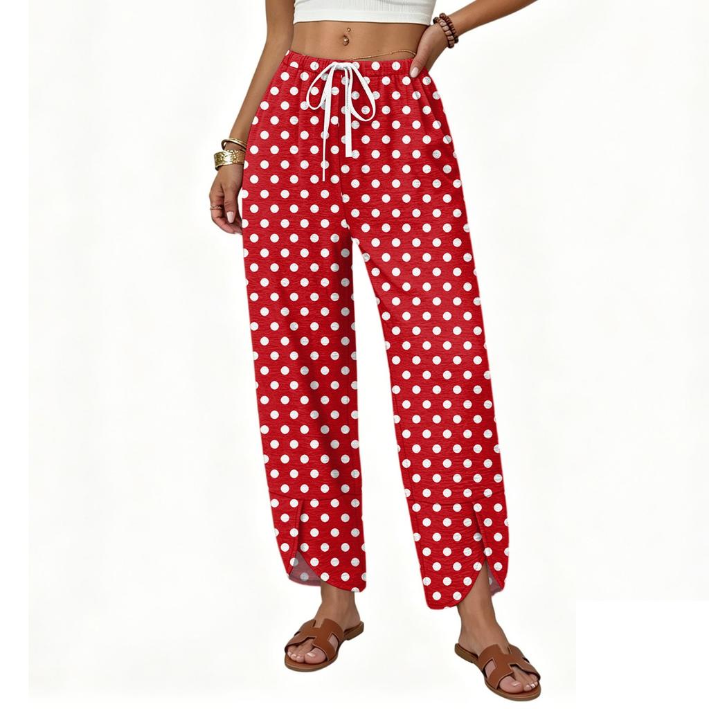 Women's Casual Wide Leg Drawstring Printed Pants with Loose Fit