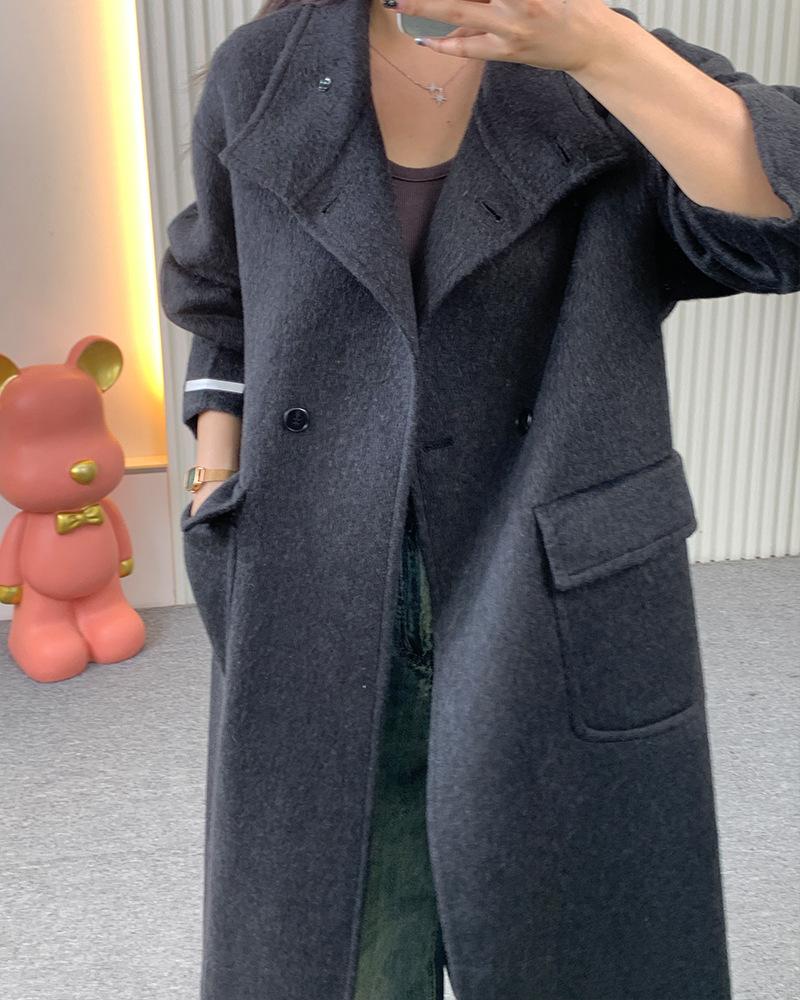 

Двустороннее кашемировое пальто 037 воротник-стойка длинное осенне-зимнее новое пригородное шерстяное пальто кашемировое пальто M