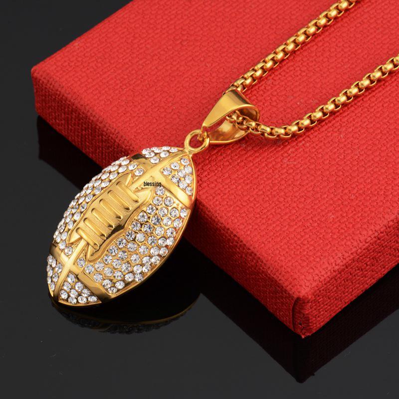 European and American Rugby Fashion Necklace Pendant for Men and Women, Japanese and Korean Titanium Steel Long STN1848