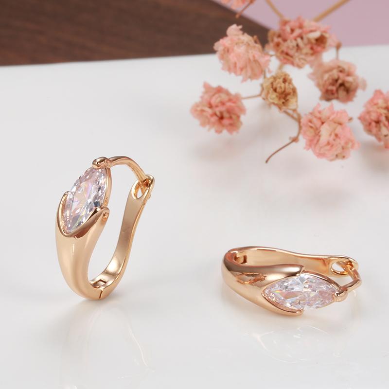 Shiny Natural Zircon Drop Earrings For Women Vintage Bride Wedding Accessories Rose Gold Color Daily Fine Jewelry