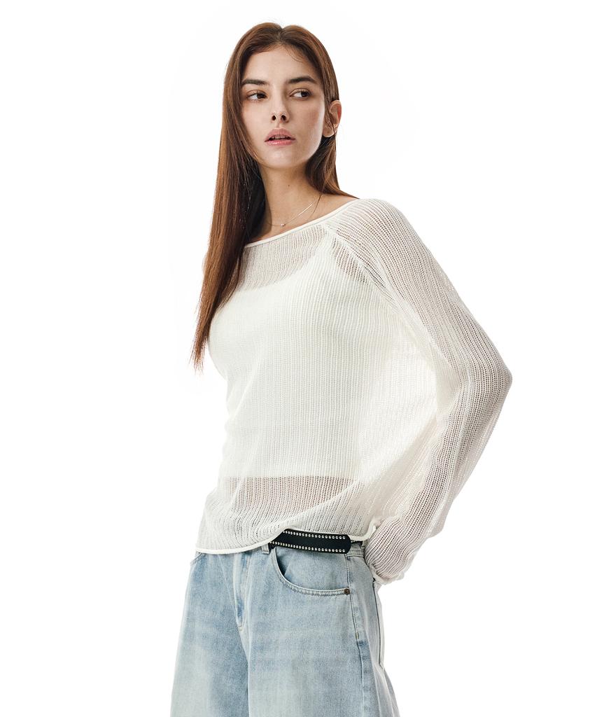 Sekeonmonollogeu Openwork Boat Neck Knit [Ivory]_Sewkt010Ivory
