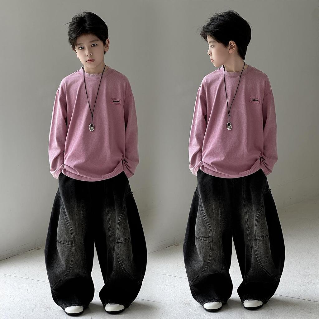 Children's Autumn 2025 Korean-Style Long-Sleeve Letter Pullover for Boys & Girls