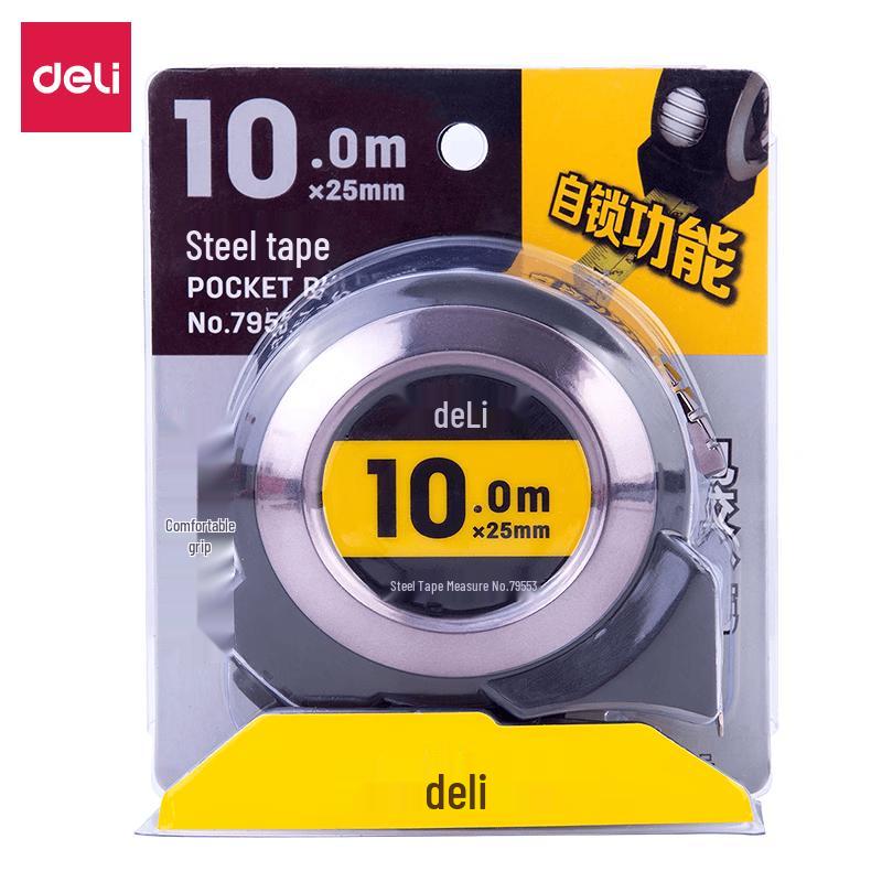 Deli 10M Full Rubberized Self-Locking Steel Tape Measure