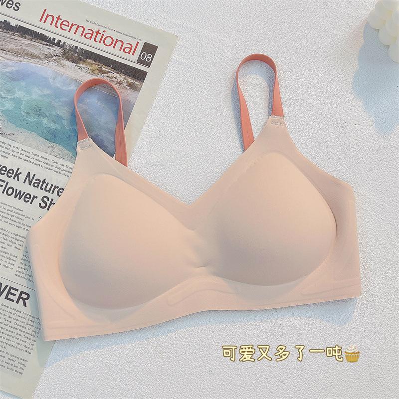 Fixed cup seamless underwear women's small breasts gather and show large steel rim bra summer thin bra cover