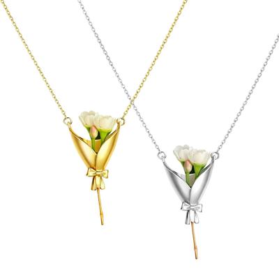 Necklace Flower Bouquet Holder Pendant Necklace for Women Girls Mom Girlfriend Vase Mothers Valentine's Day Gifts for Her
