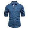 Autumn New Lapel Men's Cotton Shirt Fashion Casual Men's Embroidered Solid Color Long Sleeve Shirt for Men