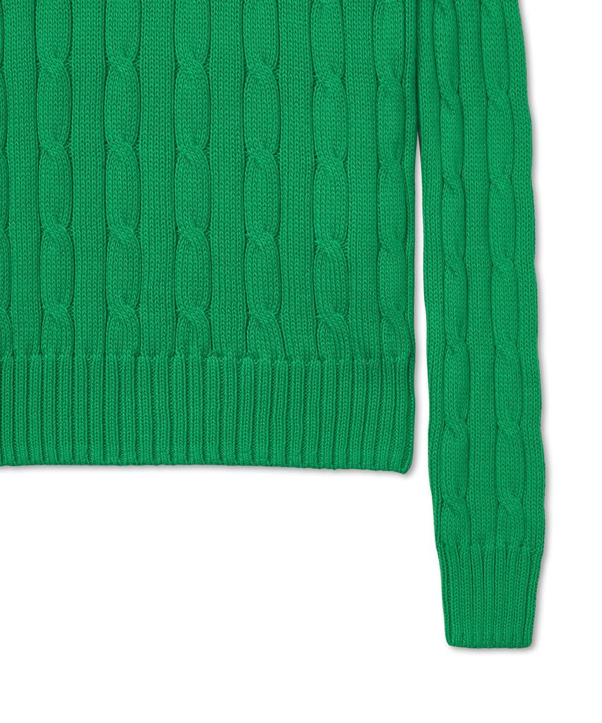 POLO RALPH LAUREN W Cable Knit Cotton Crewneck Sweater - Green