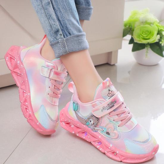 Kids Sneakers Toddler Sports Shoes with Lights Breathable Anti-skid Princess Shoes Children Running Trainers