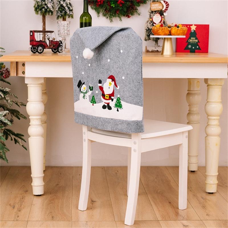 Chair Covers Gray Santa Hat Shape for Dining Room Chair Back Cover Slipcover for Christmas Holiday Festival Decoration