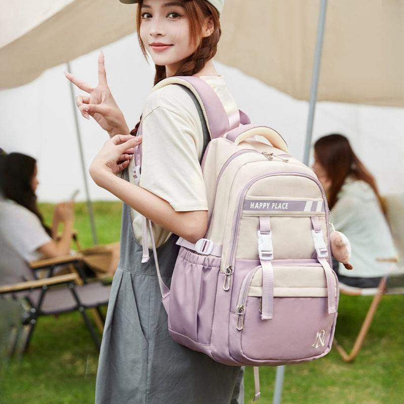 Letnie nowe wysokiej jakości torby szkolne dla dziewcząt do szkoły średniej, oddychające, o dużej pojemności, torba na książki dla studentów uniwersytetu, modny plecak nylonowy z zawieszką