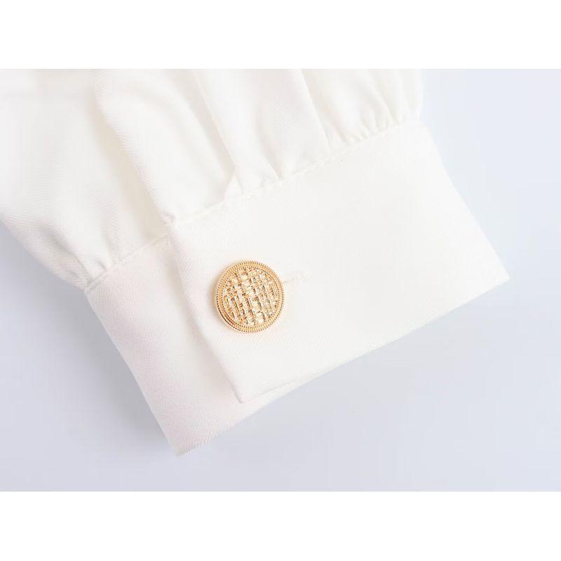Kaslead New Arrival Women's Fashion Style Minimalist Retro Square Collar Double Breasted Lantern Sleeve Ladies Tops