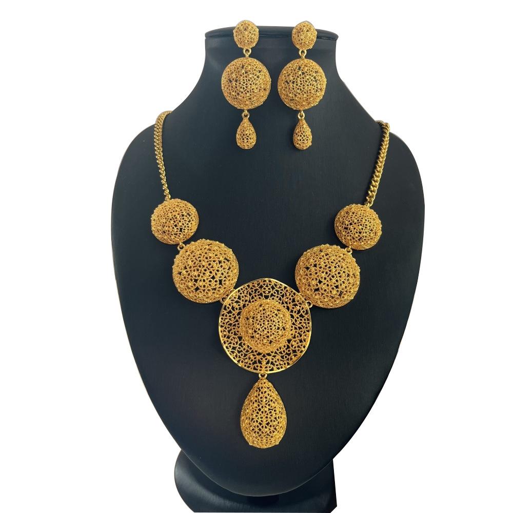 4k Gold Plated Round Necklace Earrings Jewelry Set