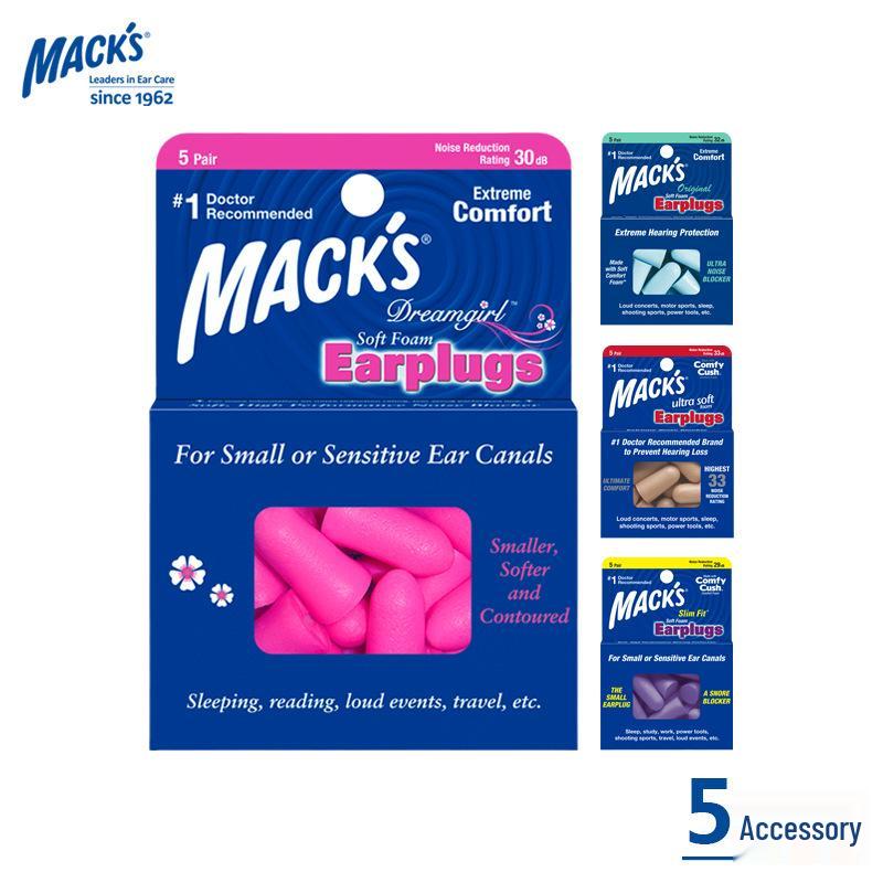 MACKS American Noise Cancelling Earplugs for Sleep and Snoring 5 Pairs Foam Original Rose Red