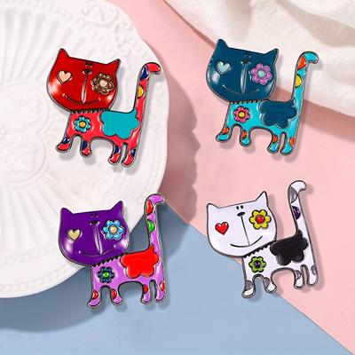 Colorful Cartoon Cat Enamel Brooch Pins Cute Fashion Painted Scarf Buckle Stylish Mixed-Color Cat Brooches for Women Daily Wear