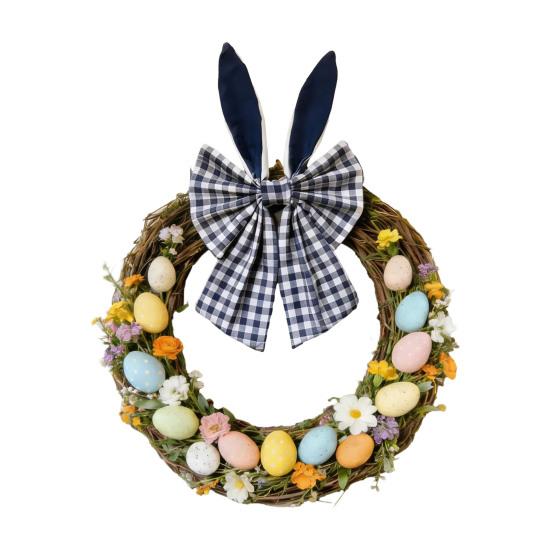 16 Inch Easter Bunny Ear Bow Rustic Buffalo Plaid Bow for Wreath Spring Holiday Decorative Fabric Bow for Tree Topper Front Door Wall Window Home