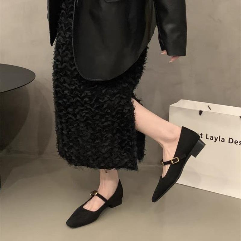 Fashion Shoes Woman Flats Square Toe Shallow Mouth Low Heels Dress Summer New Comfortable Retro Mary Janes Retro Woman Shoes Shallow