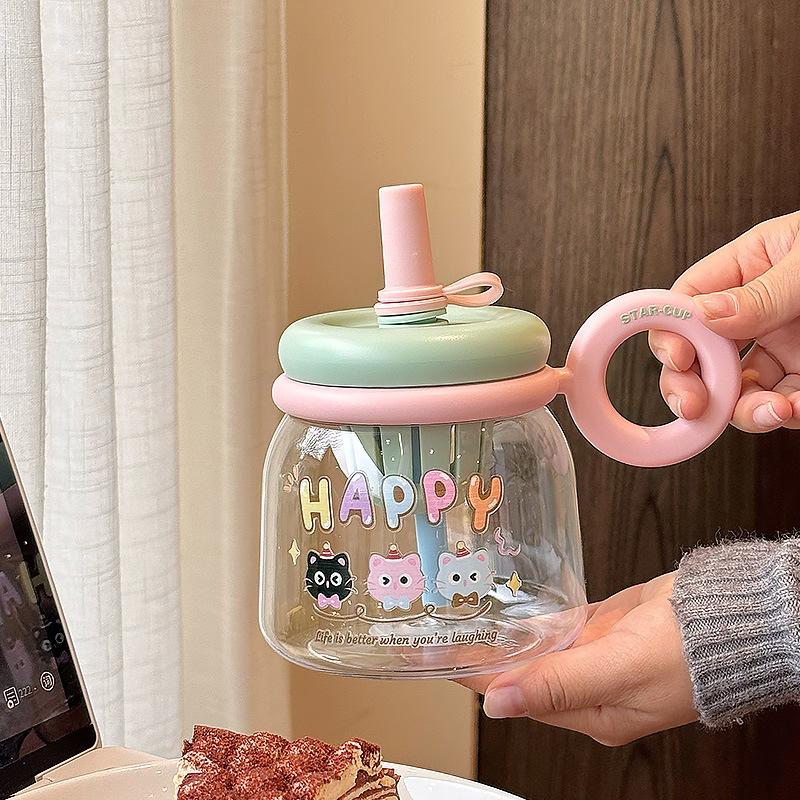 Cute water cup girl high value summer student large capacity with straw big belly cup tea separation plastic cup