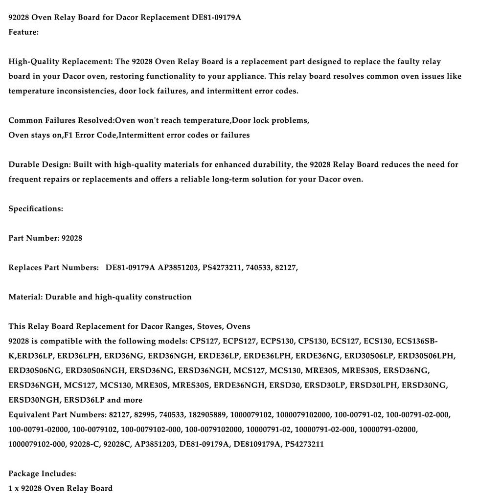 92029 62439 New Oven Relay Board for Dacor Replacement DE81-08448A