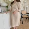Hirsionsan Loose Long Sleeve Base Pullover Dresses Female Winter Casual V Neck Soft Knitted Dress Women Simple Solid Trendy Jumper Dress