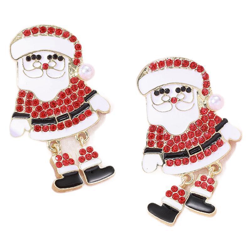 Christmas Pendant Earrings: Cartoon Design with Rhinestones and Alloy Material