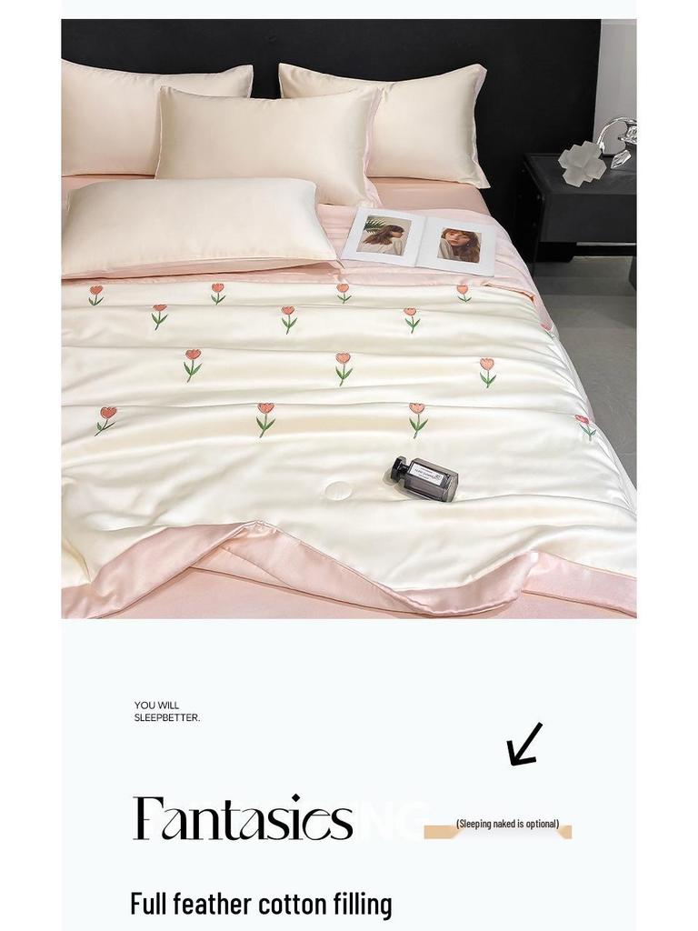 Silky Summer Ice Silk Quilt Set: Lightweight, Washable, and Embroidered